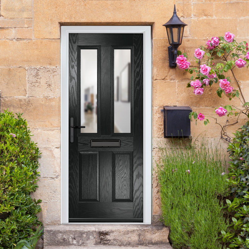 Crystal GRP Front door Carnoustie Black 920mm x 2090mm Open in Right hand Clear Glass, 89mm x 209mm, Black, Right