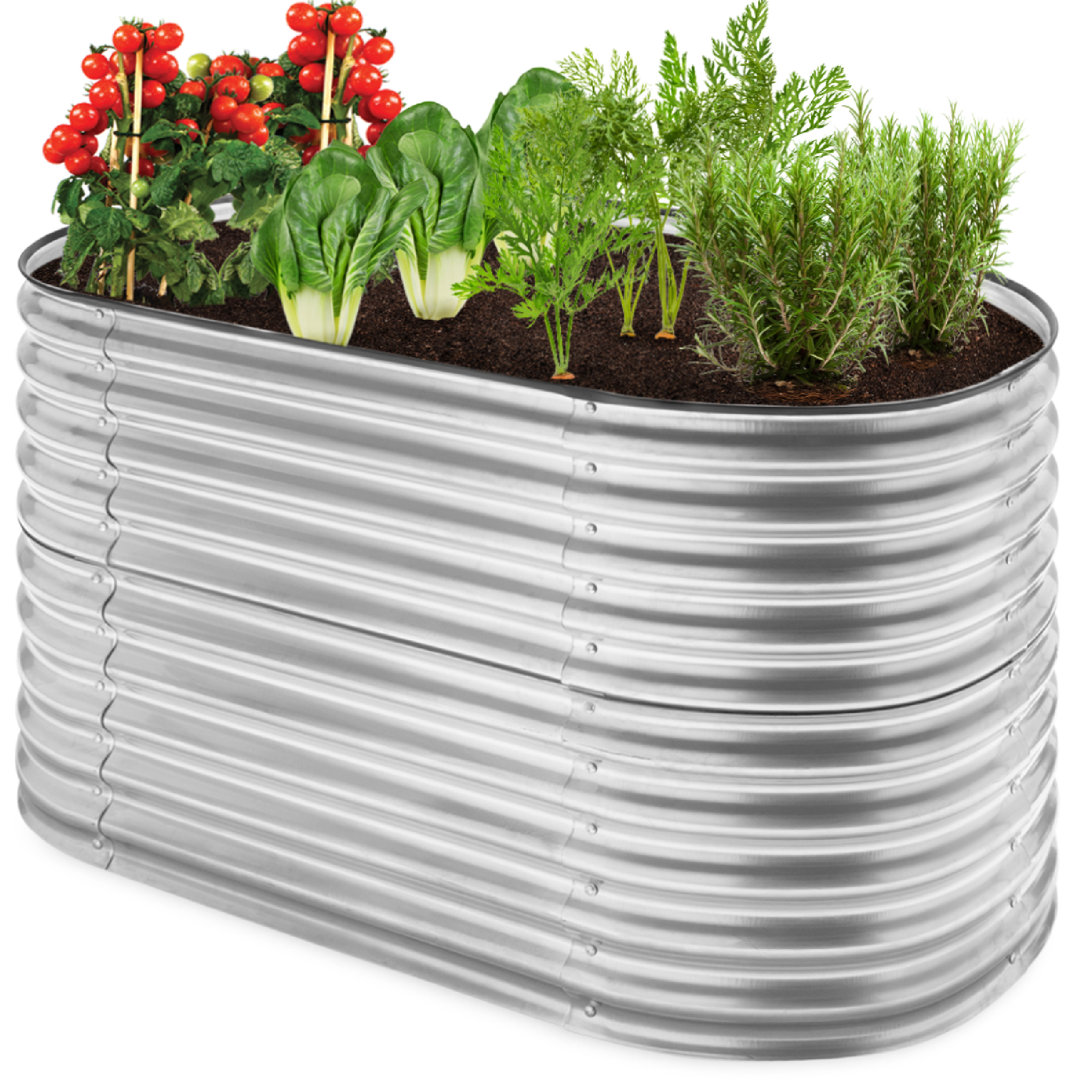 Riona 4 x 2 x 2 ft. Outdoor Raised Metal Oval Garden Bed, Planter Box for Vegetables, Flowers Arlmont & Co.