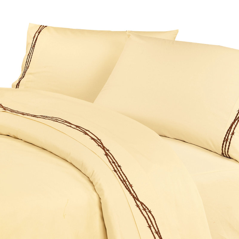 Barbwire Barbwire Embroidery 350 Thread Count Western Rustic Sheet Set, Cream