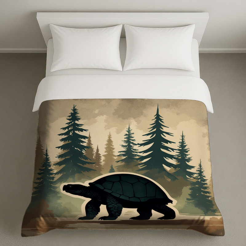 Housses de couette tortue dans un paysage de forêt, Lit simple