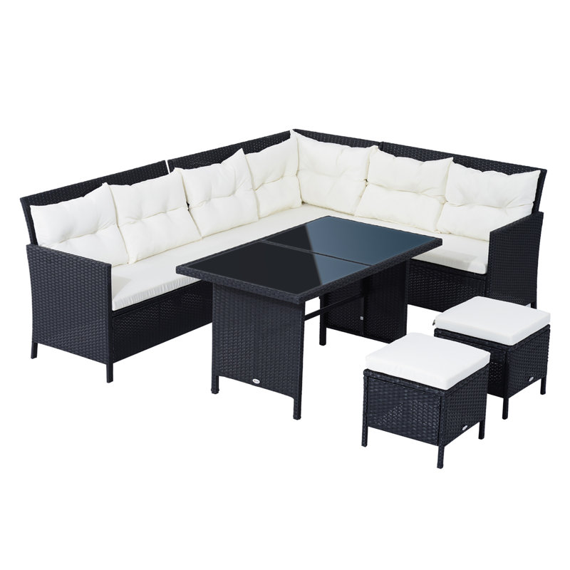 Hayrulla 7 Seater Rattan Corner Sofa Set, White/Black