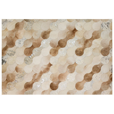 Art Hide X Greg Natale Cowhide Block Print Area Rug in Cream