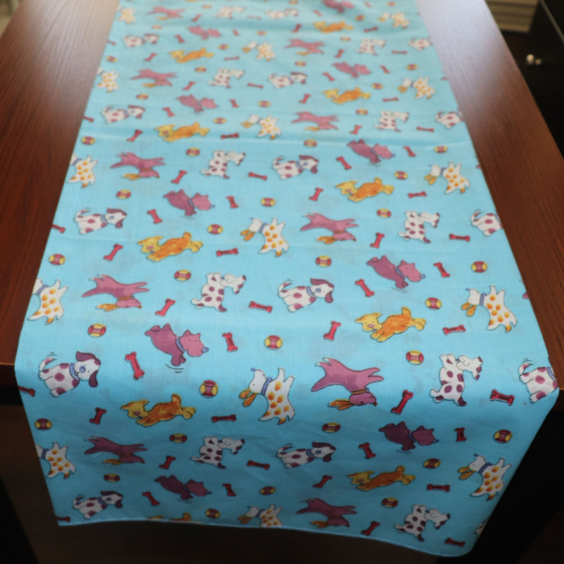 Puppies Print Table Runner, Blue, 12" W x 90" L