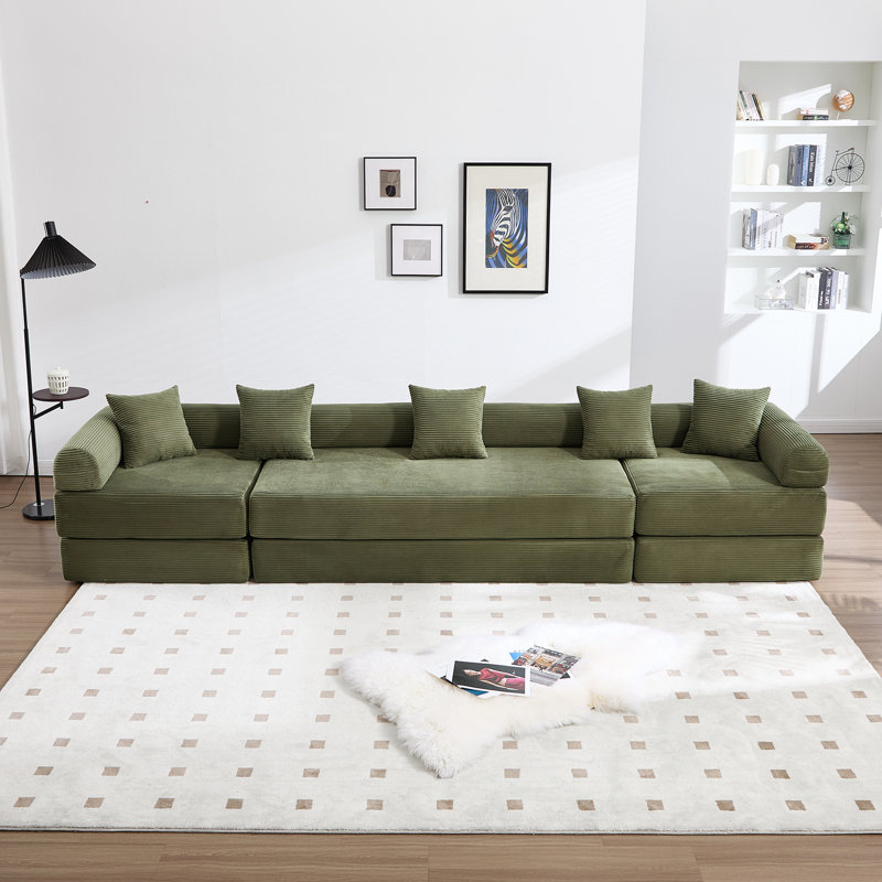 Canapé modulaire surdimensionné Boneless 8-en-1, velours côtelé, canapé modulaire en forme de L, sans assemblage., Vert