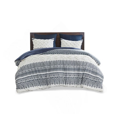 King/Cal King 3 Piece Cotton Duvet Cover Set With Chenille Tufting, Farmhouse Design And Soft Comfort