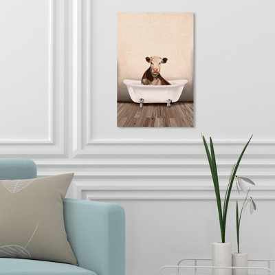 «Bath and Laundry Rustic Cow Bathroom, Cabin / Lodge and Canvas», reproduction d'art sur toile pour le bain