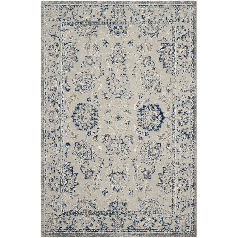 Tapis oriental argenté / bleu marine / brun clair Arawn, Rectangle de 3 pi x 5 pi