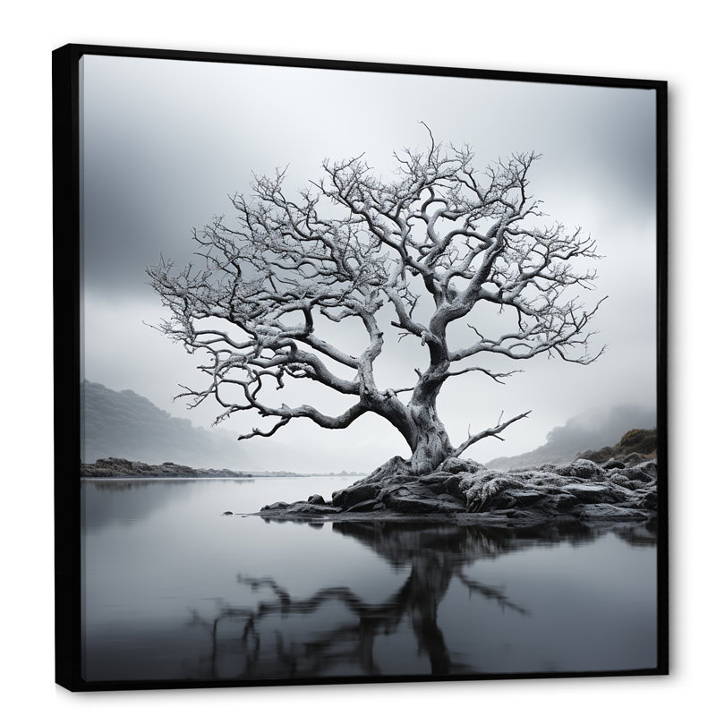 «Stormy Grays Tree Emotion» sur toile, Cadre flottant noir, H 36 po x l 36 po x P 1,5 po