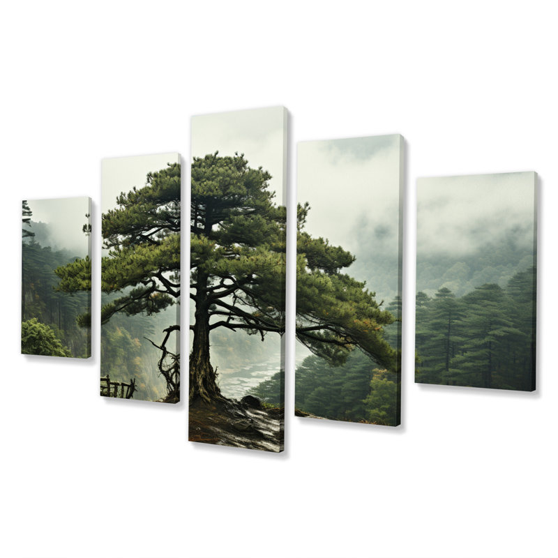 «Tree Whispering Pines II - Landscape Trees», reproduction d'art sur toile - 5 panneaux