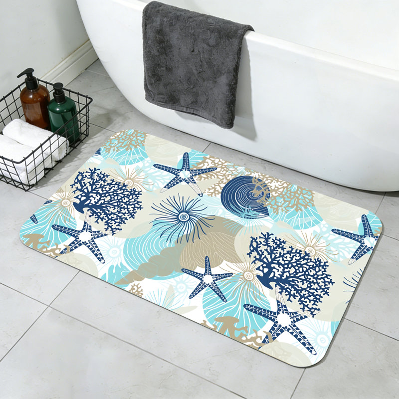 Thin Non Slip Bath Rugs Machine Washable, Single - 24" L x 16" W