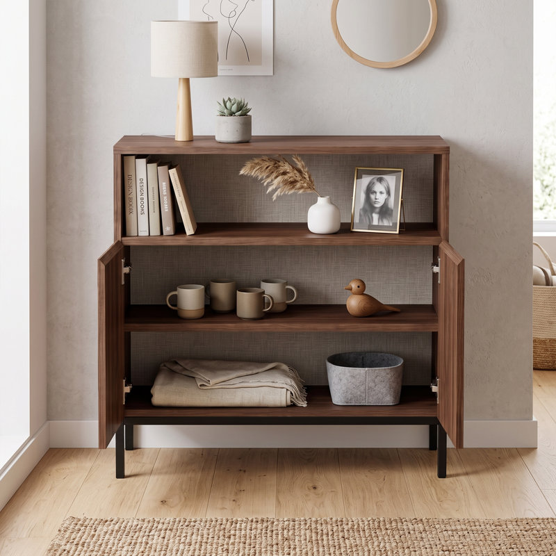 Buffet moderne bicolore en grès et chêne saphir avec tablette ouverte (31,5'' L x 15,7'' P x 31,5'' H), Sapphire Oak