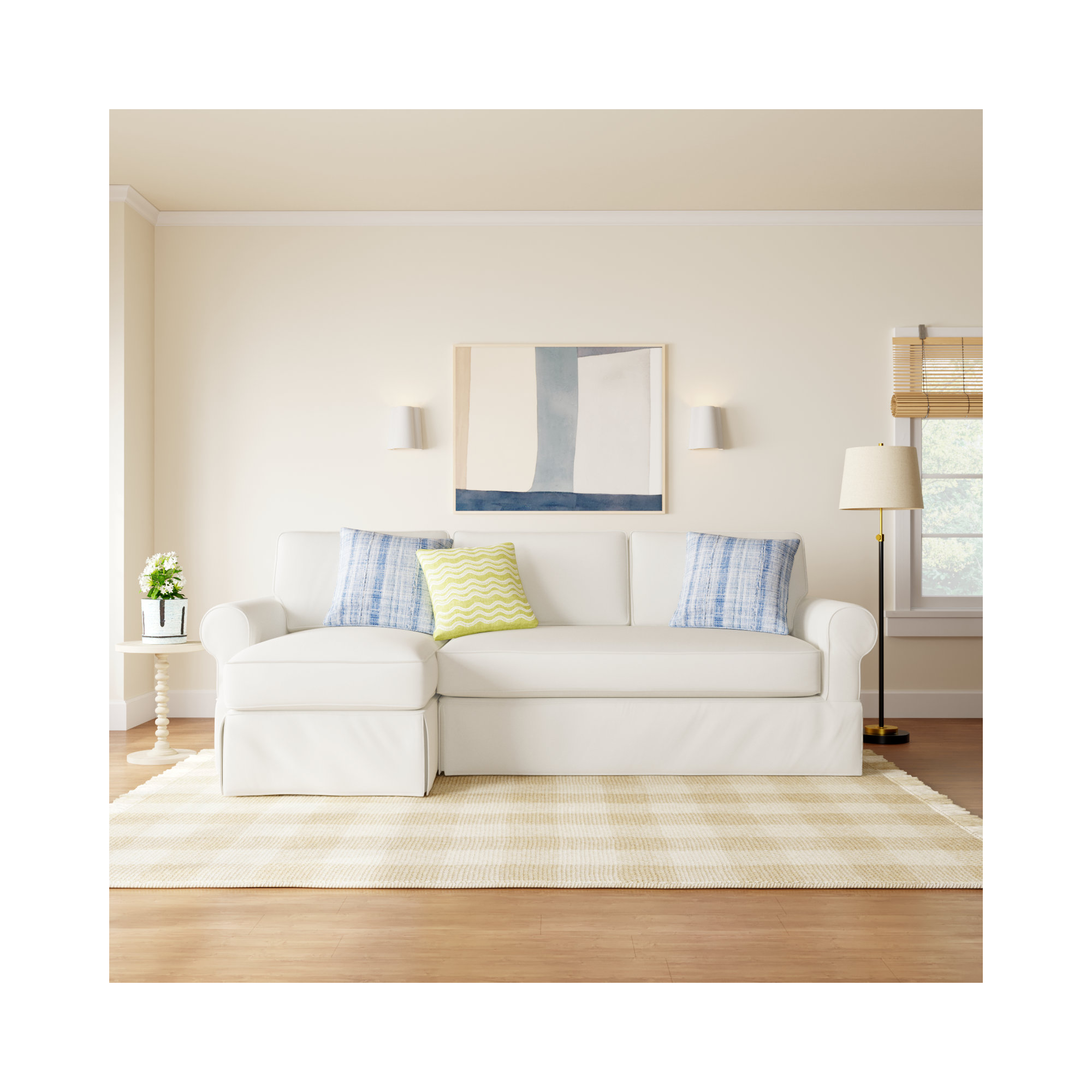 Porter Upholstered Chaise L-Sectional, Bayou Off White Canvas, Left Hand Facing
