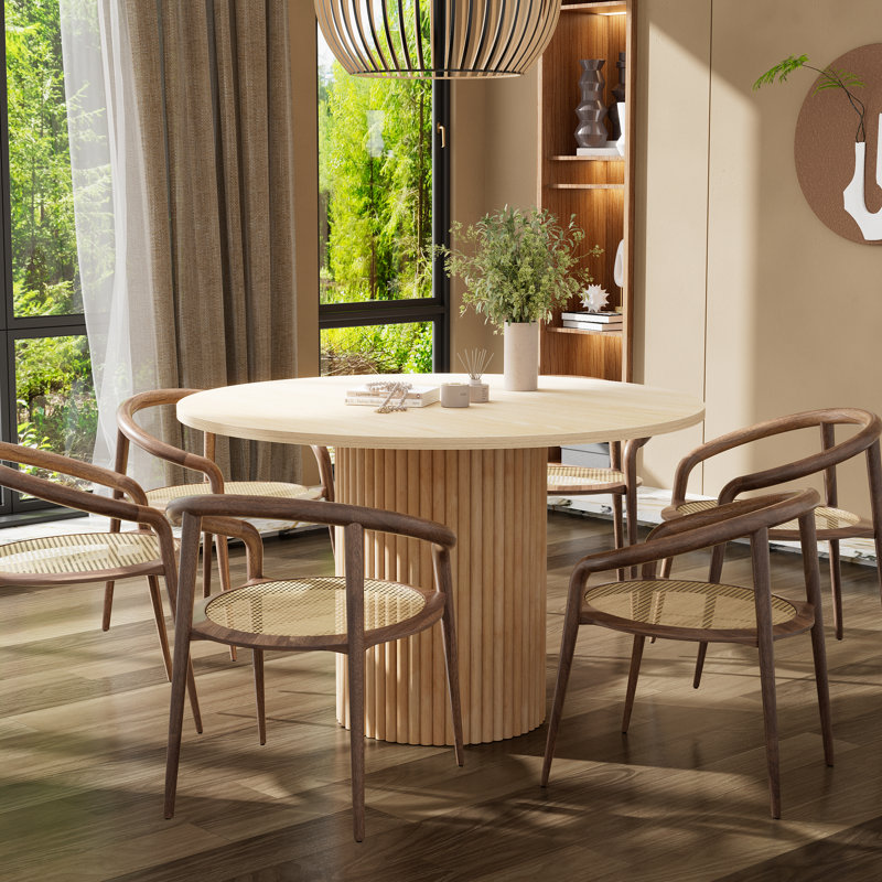 Round Solid Wood Base Dining Table For 1-6