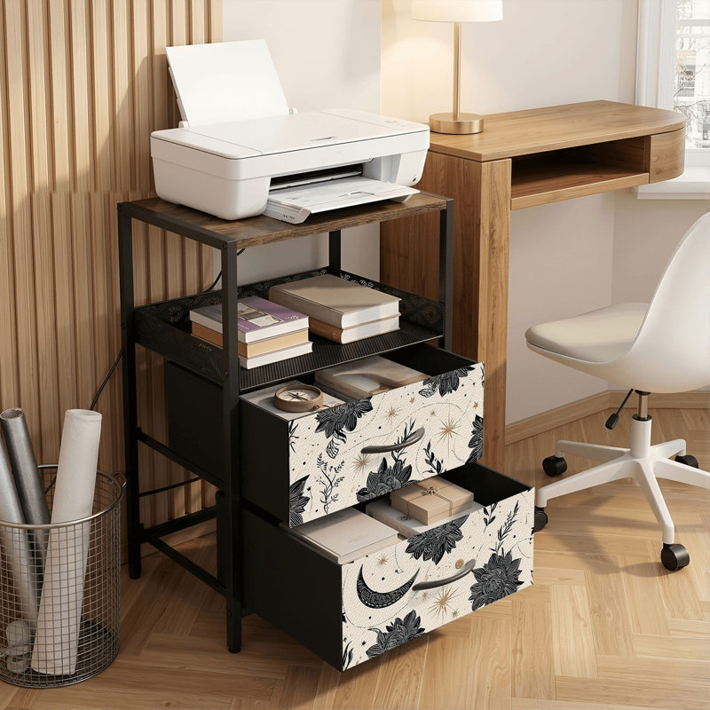 Table de chevet 2 tiroirs avec station de charge, table de chevet de chambre à coucher avec ports USB et prises ouvertes - tablette noire