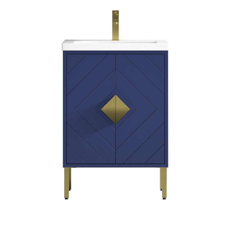 Navy Blue and Gold 24" Modern Bathroom Vanity with Acrylic Top