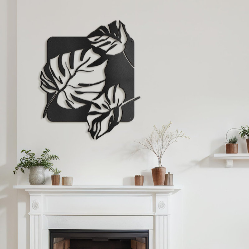 Décoration murale décorative en métal Tropical Monstera, H 18 po x l 15,38 po x P 0,05 po, Noir