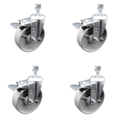 Semi Steel Swvl TS Caster Set 4 w/5" Wheel&3/8" Stem-4 Swvl w/TTL BRK