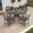 5-Piece 35.43 -inch Round Table Cast Aluminum Outdoor Dining Set with Umbrella Hole and Brown Cushions