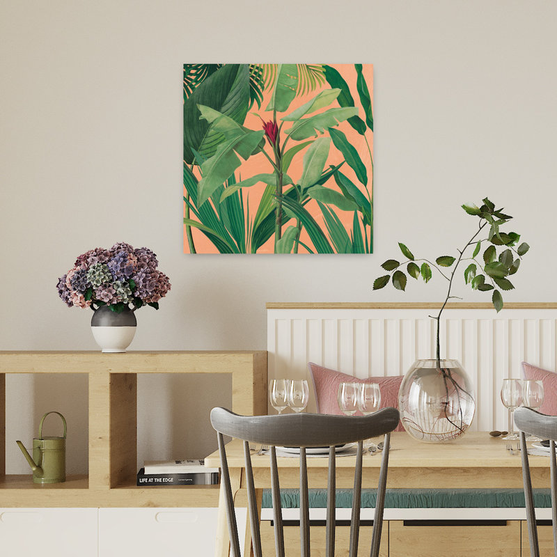 «Dramatic Tropical I Boho» abstrait, art floral tropical, H 18 po x l 18 po