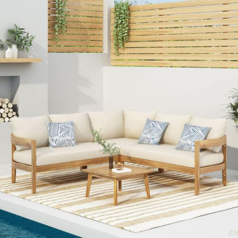 BROOKLYN SOFA  SET-TEAK+BEIGE, Patio Furniture Set(Patio Sofa)