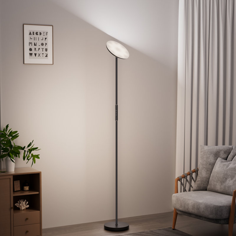 176cm Powder Coated Black LED Torchiere Floor Lamp with Smart Control and Outlet