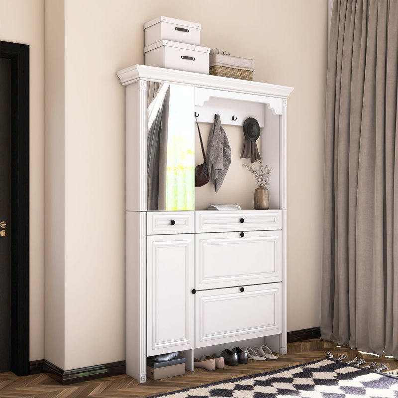 Arbre d'entrée avec armoire à chaussures et miroir intégrés