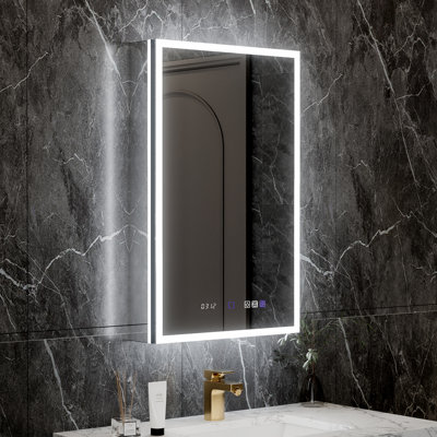 20 po x 32 po, armoire à DEL intelligente, miroir grossissant 5X, fonction de brouillard, armoire de salle de bain multifonctionnelle avec tablettes à double éclairage, luminosité continue et