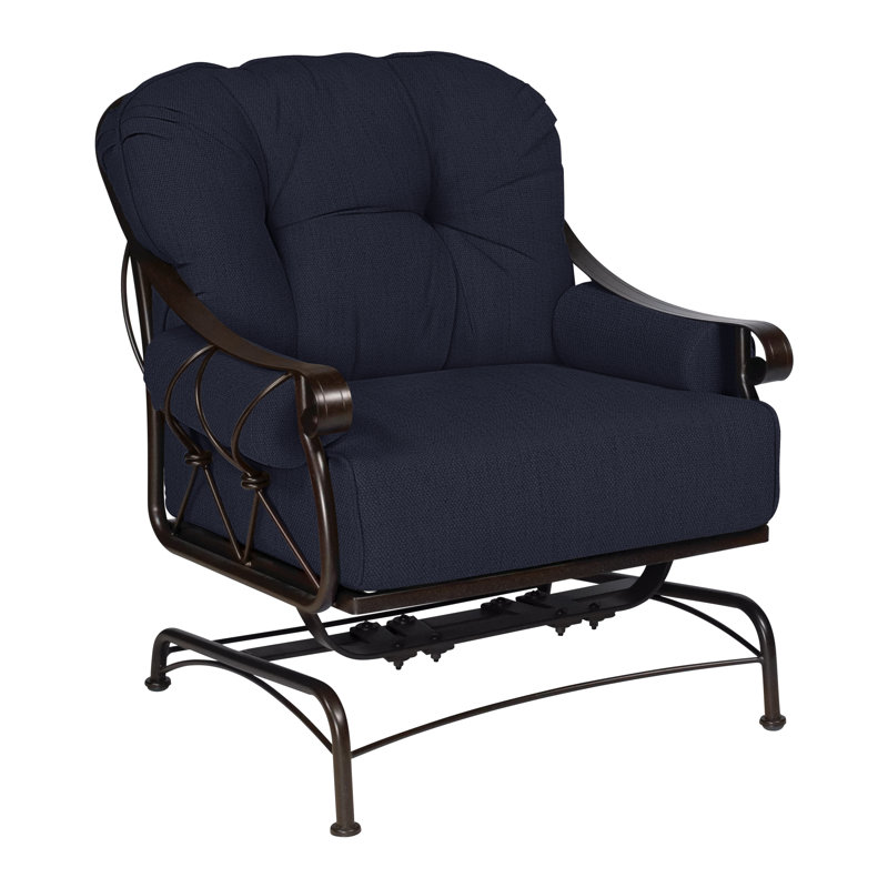 Chaise longue avec coussins Derby Spring, Toile bleu marine Sunbrella®, Blanc patiné
