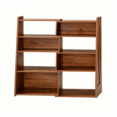 Modular Foldable  Bookcase Multi Layout Room Divider Display Shelf, Natural Wood+Brown