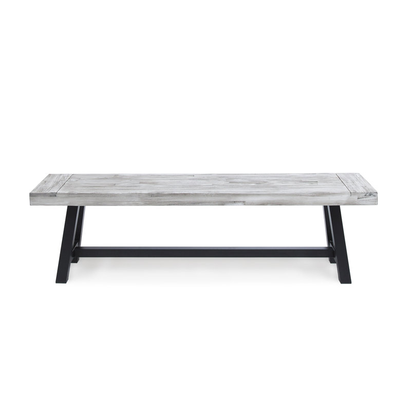 Eules 17.5" H x 63" W Solid Wood and Metal Outdoor Dining Bench, Light Gray/Black Rustic
