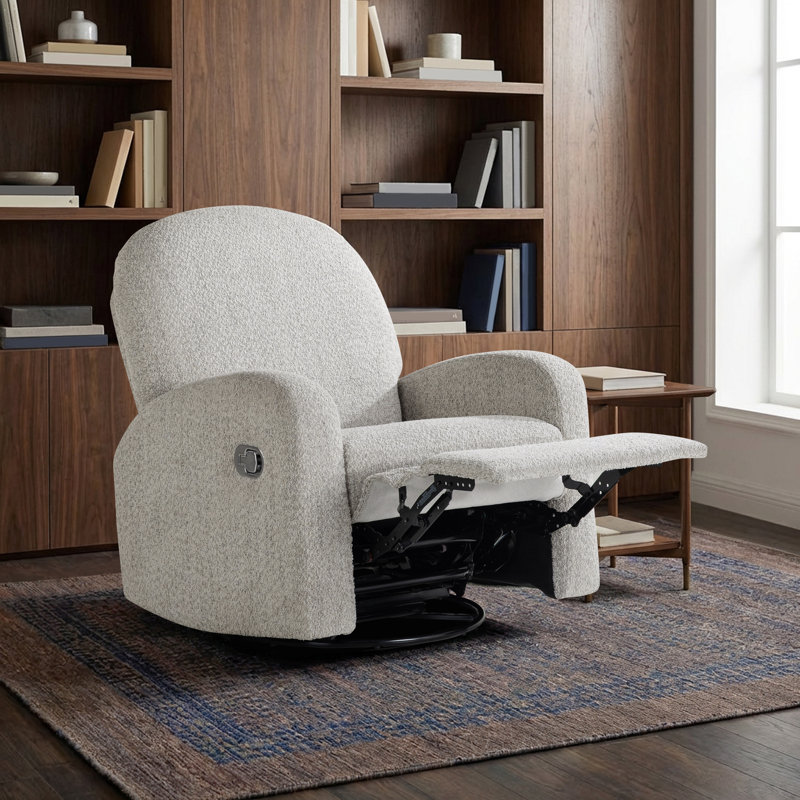 Hallstead 37.4" Wide Modern Super Soft Swivel Rocking Manual Pull Recliner, Light Gray