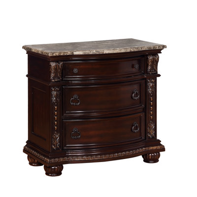 Table de chevet 1 pièce à trois tiroirs en marbre avec moulures complexes