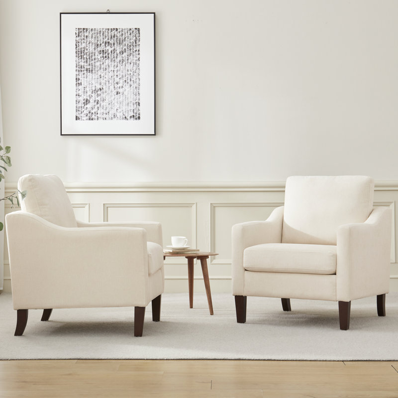Fauteuil avec pieds en bois massif (ensemble de 2), Beige