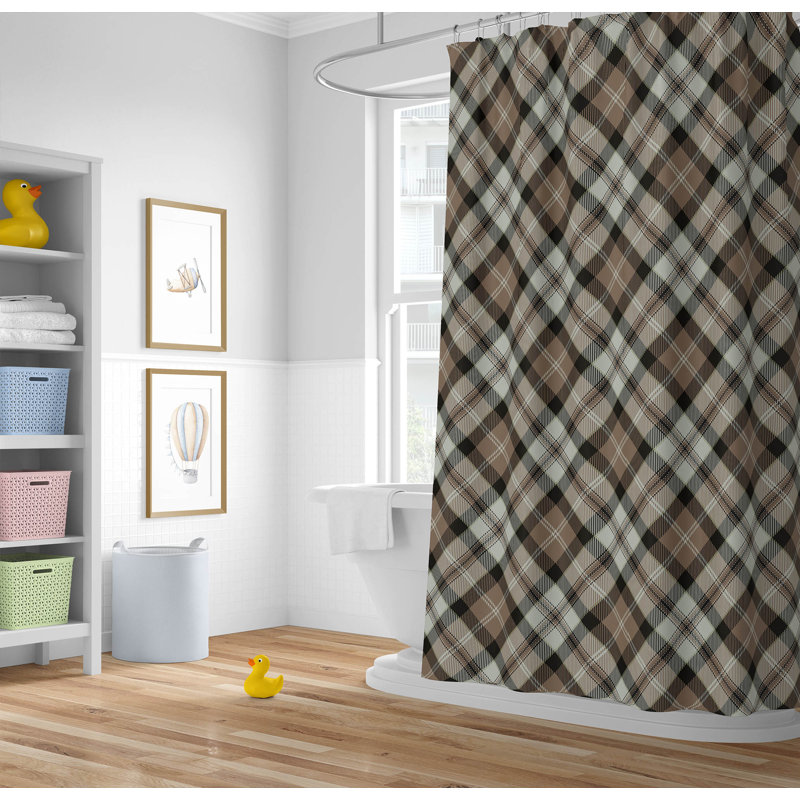 Anthony Plaid Ultra-Thin Lightweight Shower Curtain, Taupe/Charcoal