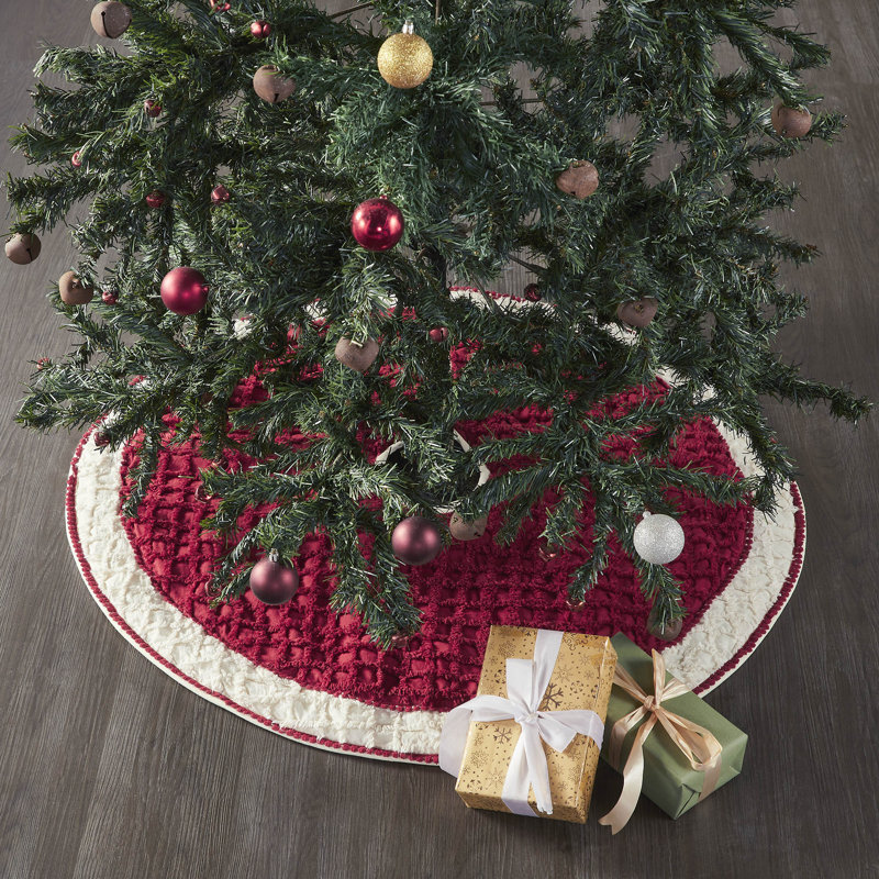 Kringle 36" Red and Creme Chenille Christmas Tree Skirt