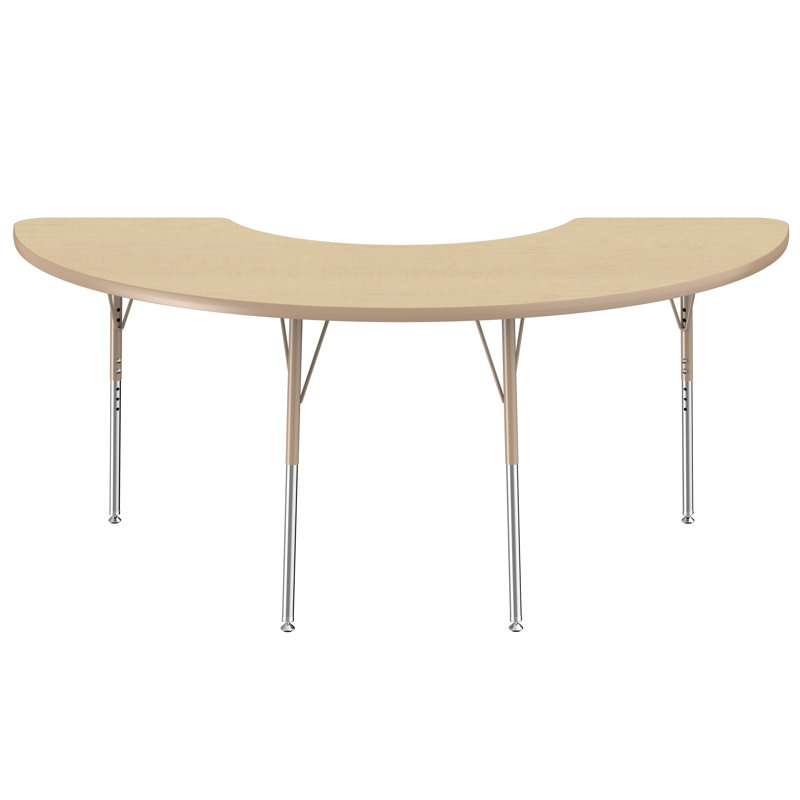Table d'activité demi-lune 36 "x 72" avec pieds réglables, Érable / sable, Roulement pivotant standard