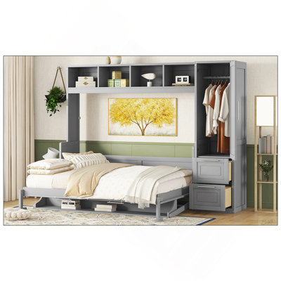 Queen Size Murphy Bed Wall Bed with Closet and Drawers