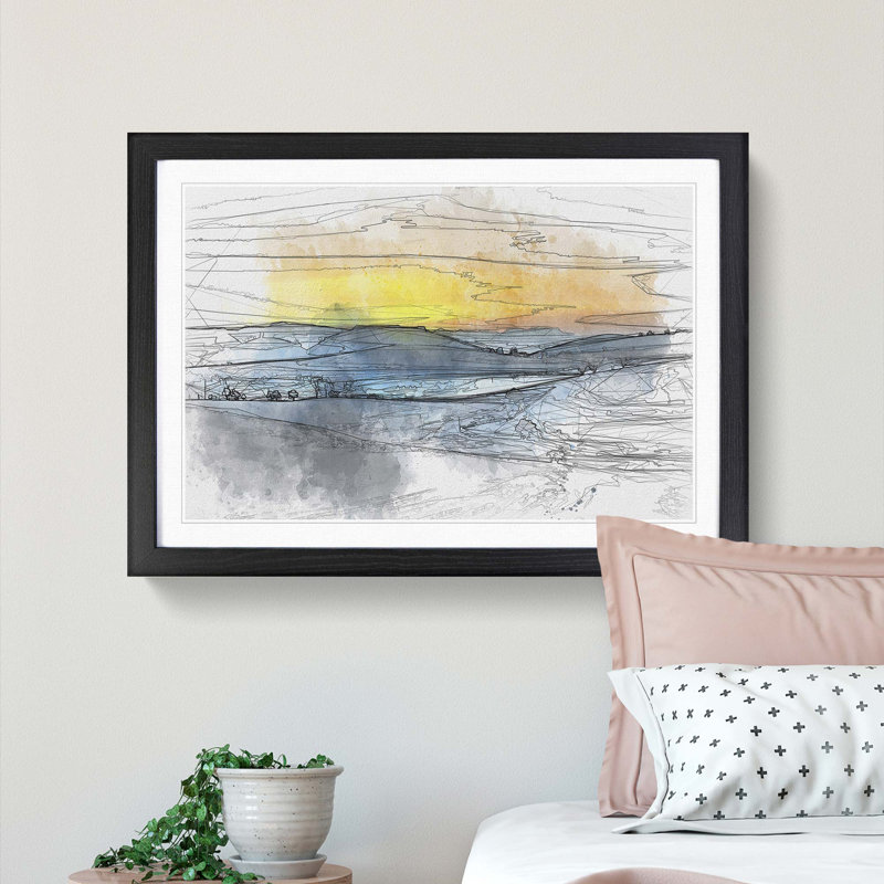 Sunrise over a Tea Plantation in Abstract - Picture Frame Graphic Art Print, Black Framed, 48cm H x 65cm W x 2cm D