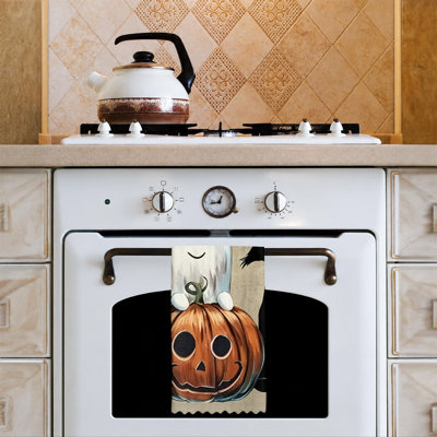  Serviette de cuisine en microfibre d'Halloween, linges à vaisselle réutilisables absorbants, décoratifs résistants à la décoloration, 16 po x 24 po, collage Happy Black Halloween