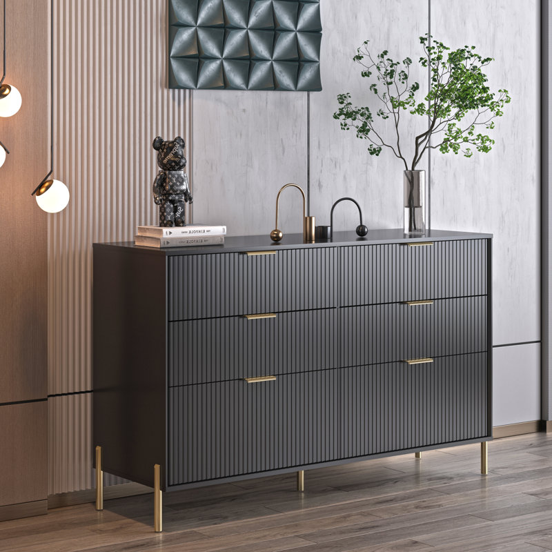 Edina 57.2'' W 6 - Drawer Dresser, Gold/Black