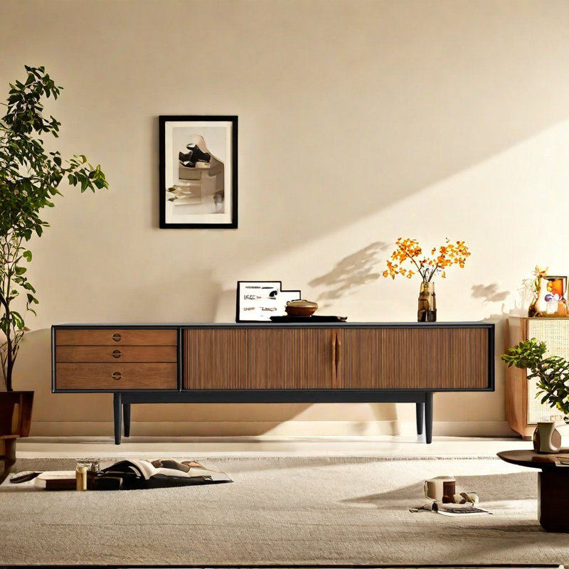 Meuble télé rétro, 86.61", Black/Brown