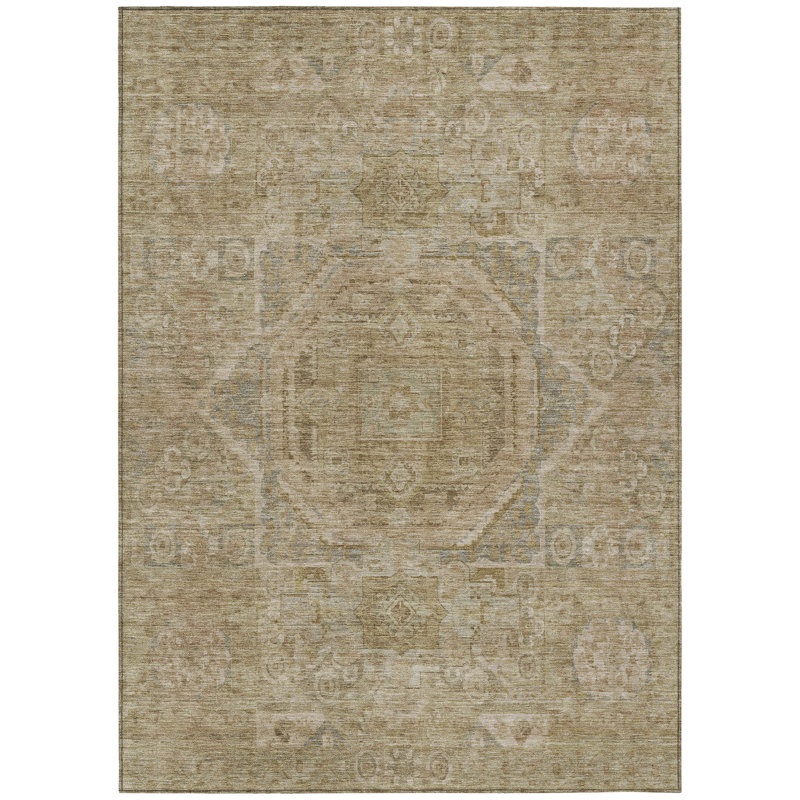 Machine Washable Indoor/Outdoor Xhevrie Tan Rug, Rectangle 10' x 14'
