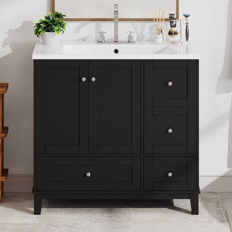 Mayford 36'' Single Bathroom Vanity with Resin Top, Black