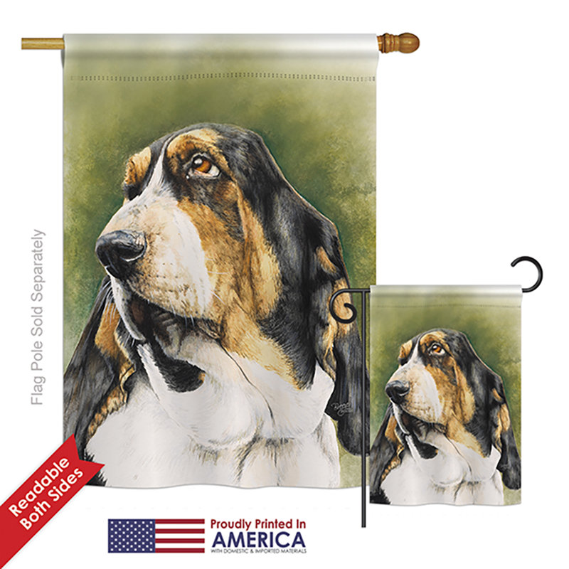 Basset hound nature animaux à 2 côtés polyester 40 x 28 po ensemble de drapeau