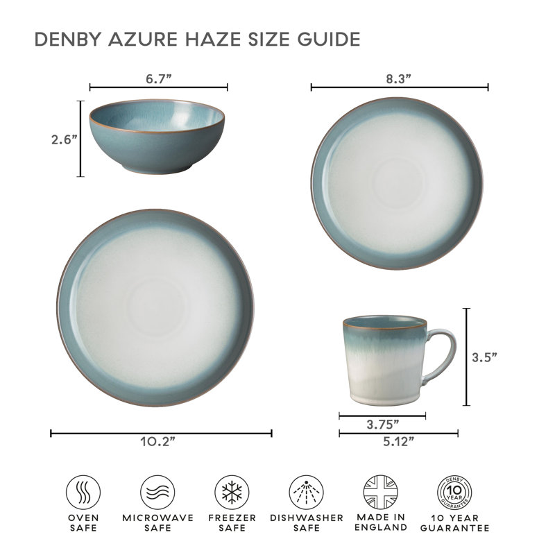 Denby Azure Haze Coupe 4 Piece Place Setting Set, Service for 1