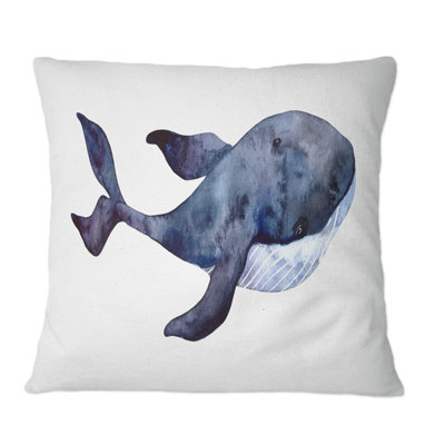 Coussin Blue Whale On White IV - Nautical & Coastal