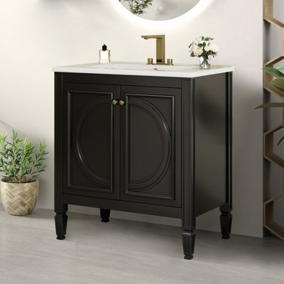 30" Bathroom Vanity With Ceramic Sink,vintage Style