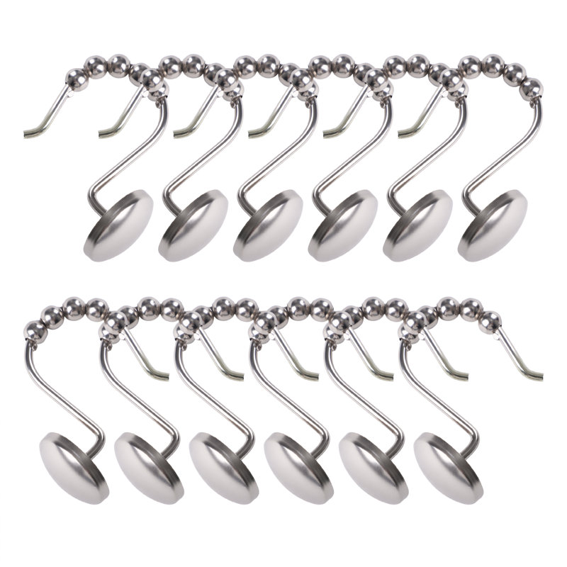 Brushed Nickel Single Design Shower Curtain Hooks Set of 12