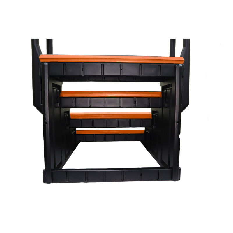 Redwood and Black 4-Step Spa Steps with Handrails