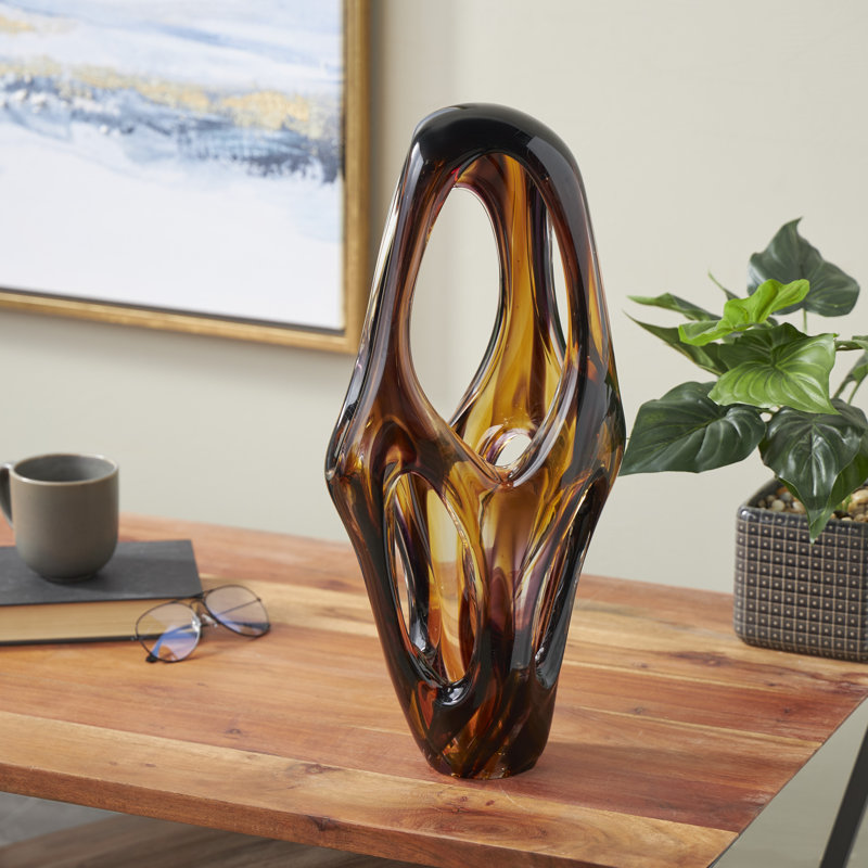 Kyonna Glass Cutout Abstract Decorative Yellow Sculpture with Pink and Amber Accents